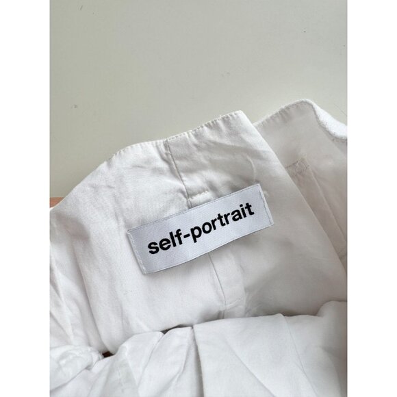 SELF PORTRAIT White Lace Belted Scalloped Pleated Paperbag Waist Shorts, Size 2 - Picture 13 of 16